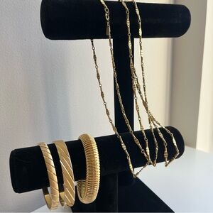 Monet Gold lot - cobra bracelet, 2 bangles and necklace